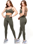 Conjunto Fitness Feminino Calça Legging Forrada E Top Costa Nua Gringa Zero Transparência 080+124