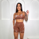 Conjunto Short e Top Fitness feminino Academia Cintura Alta