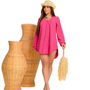 Saida De Praia Moda Praia Banho Verão Camisão Tecido Leve Com Botão